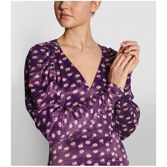 ROTATE‎ Birger Christensen Clair Floral Pansy Midi Dress 2 Purple Romantic - Image 3