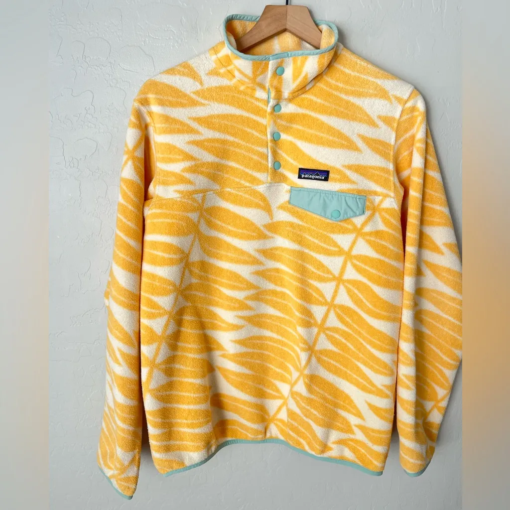 Patagonia Synchilla snap T Fleece pullover Yellow Leaf Pattern unisex small - Image 8