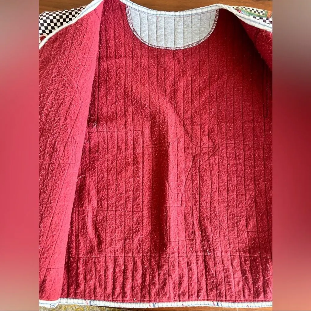 Vintage handmade patchwork quilt farm theme eggs chickens unique plaid L/XL Gold Size L - Image 10