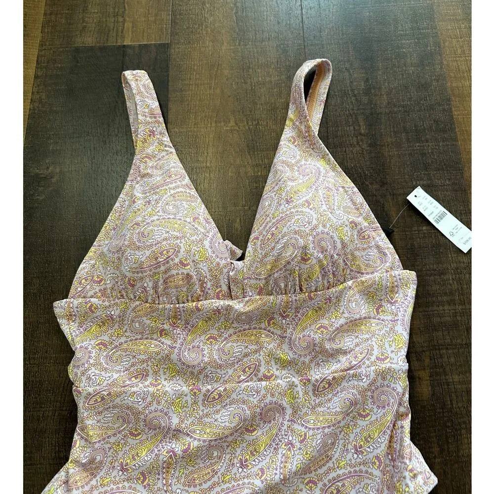 NWT J. Crew Eco Plunge V-Neck One-Piece in Beach Paisley Size 12 - Image 2