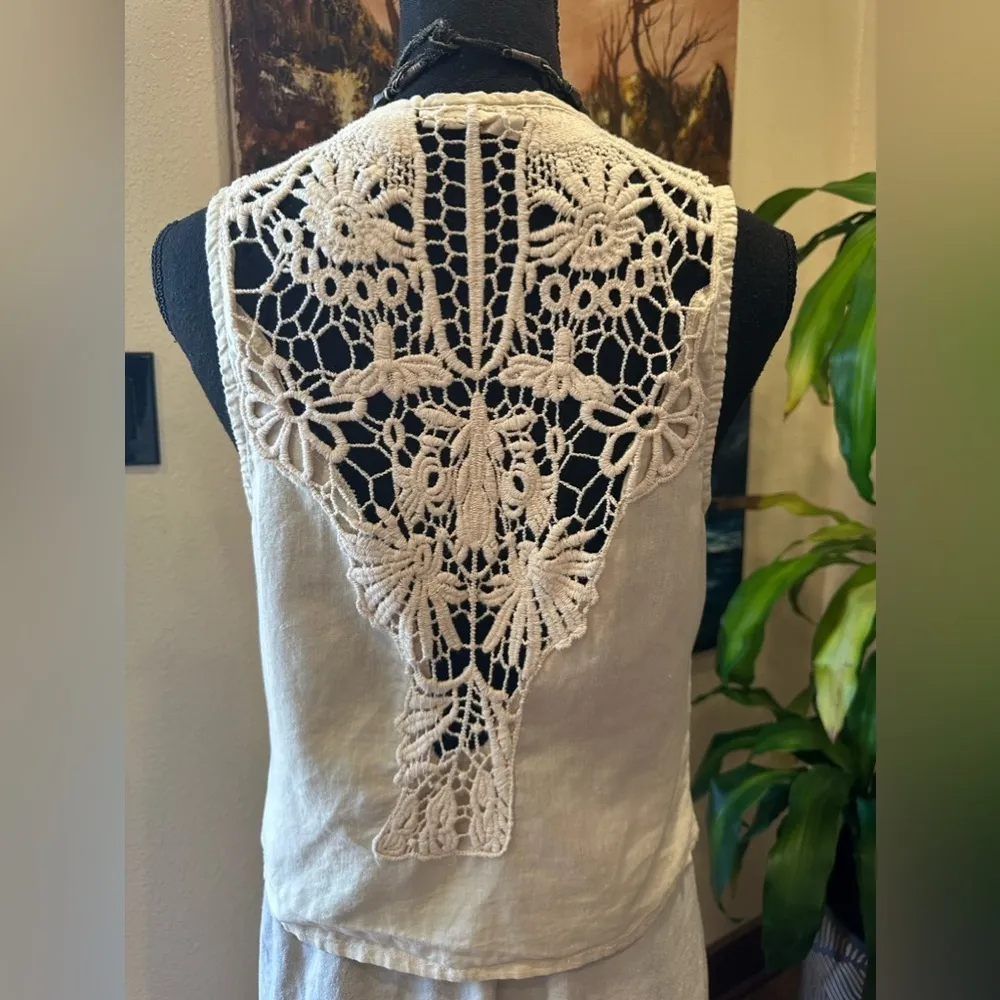 EUC VINTAGE ALLISON BRITTNEY vest with back crochet beige bho style Sz S - Image 4