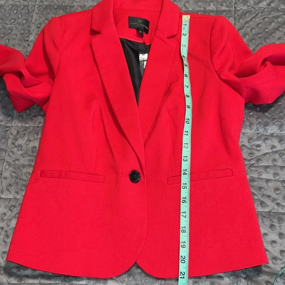 Worthington PS blazer w/shoulder pads cherry cordial 1 button front 3 button slv - Image 4