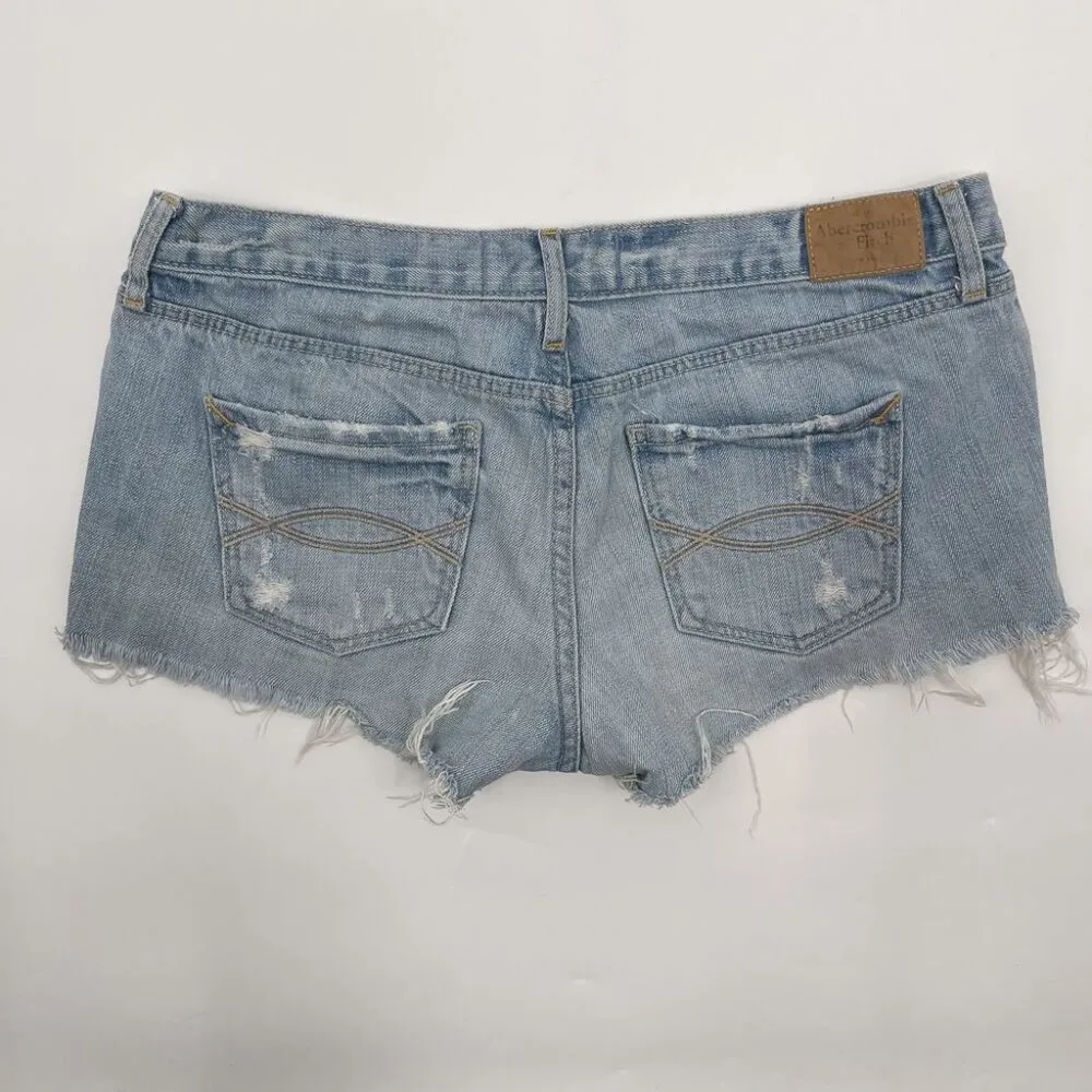 Abercrombie & Fitch Low Rise Distressed Denim Jean Shorts Y2K 2000s Cutoffs 6 - Image 2