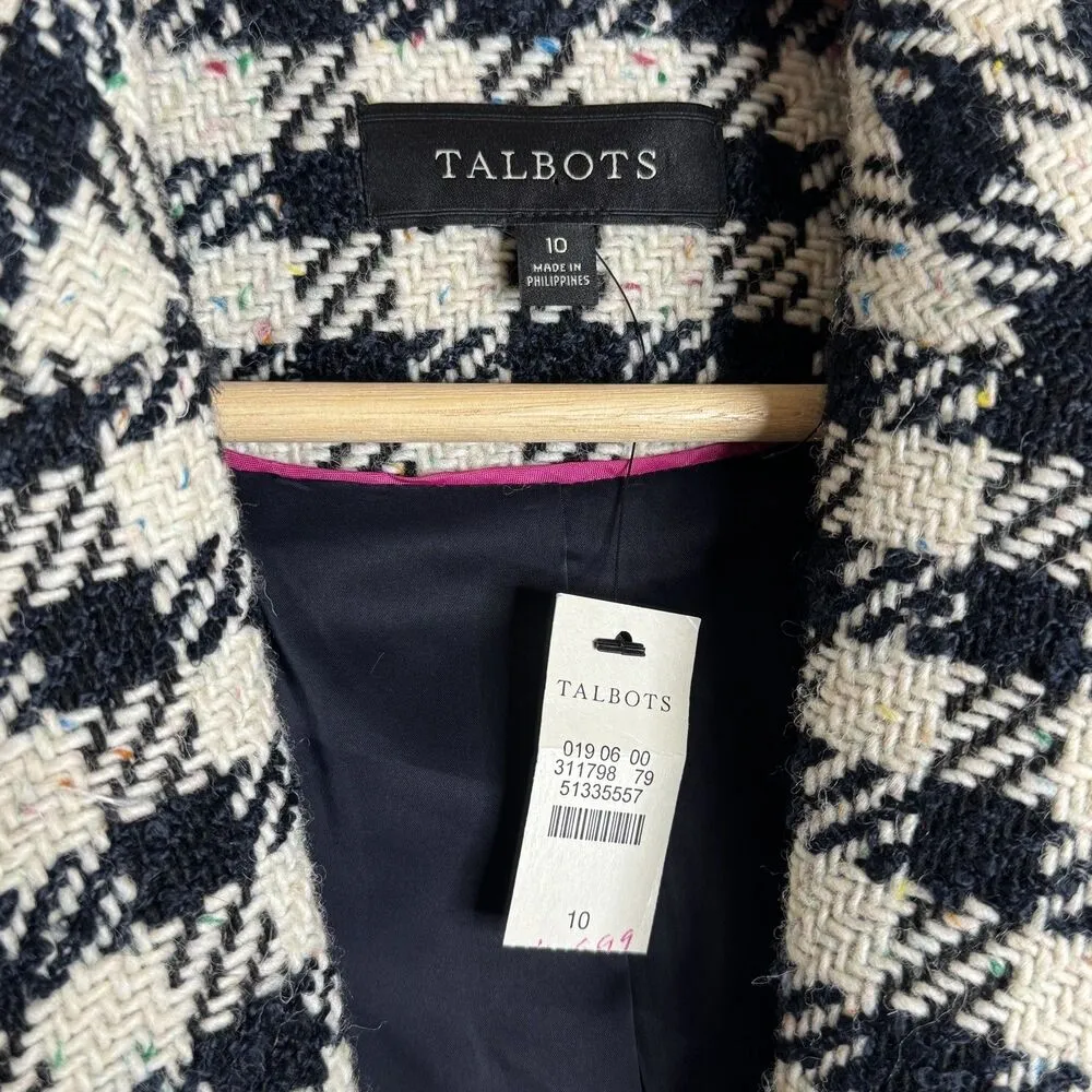 Talbots Blazer Womens 10 Black White Houndstooth Wool Blend Tweed Jacket office - Image 5