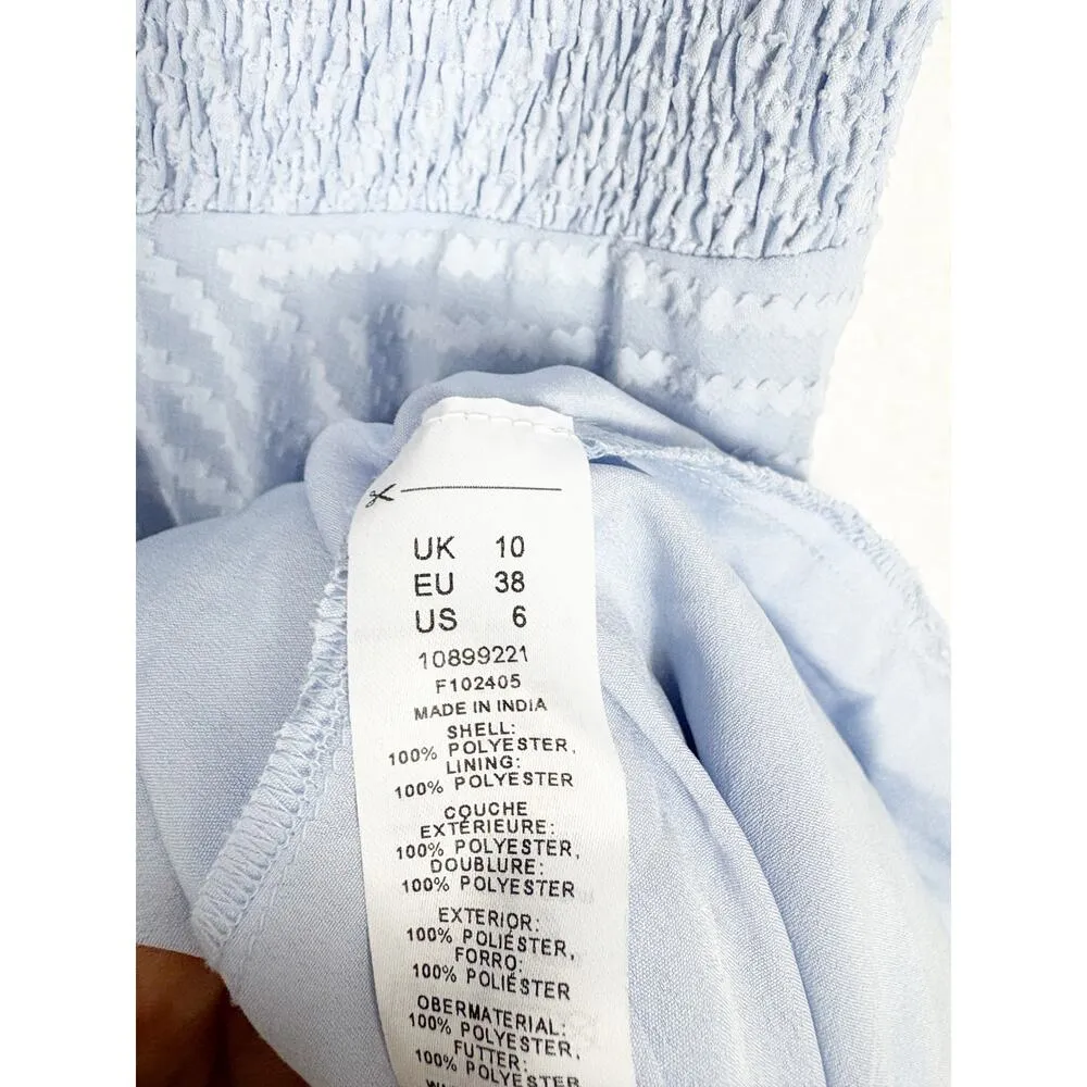 ASOS DESIGN Ruched Front Pleated Midi Dress Size 6 Smocked Waist Texture Blue - Image 6