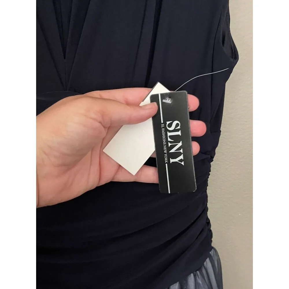 SLNY Missy Blue Fit & Flare Cocktail Party Dress Sleeveless Navy Size 6 Stretch - Image 10