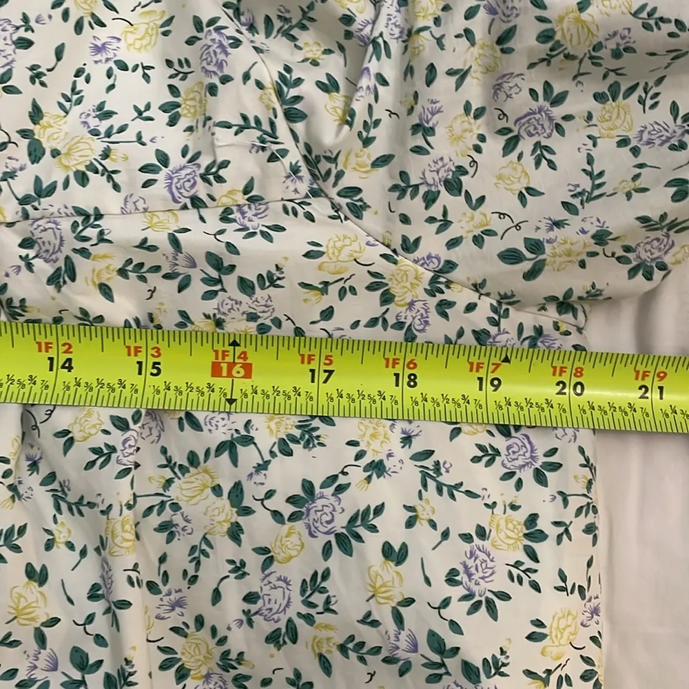 Mable Poplin Puff Sleeve Floral Dress Womens Size Large Cottage Prairie Green - Image 5