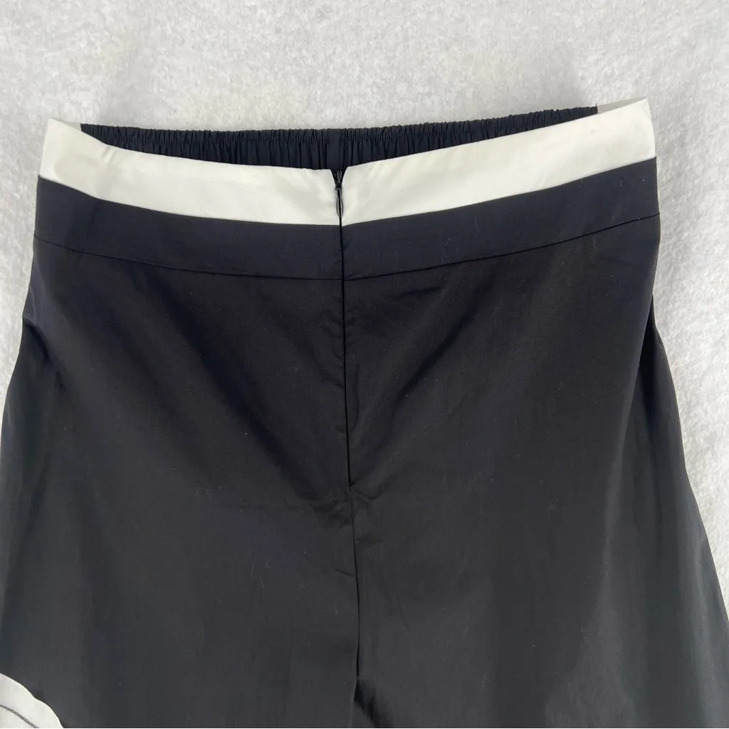 Ozai N Ku Wide Leg Pants Ribbon Appliqué Asymmetric Cutout Hem Zip Elastic Waist Black Size M - Image 3