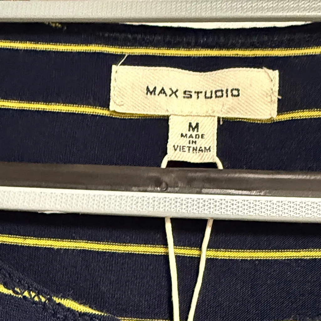 New Max Studio Navy and Yellow Striped Tank Top - Image 3