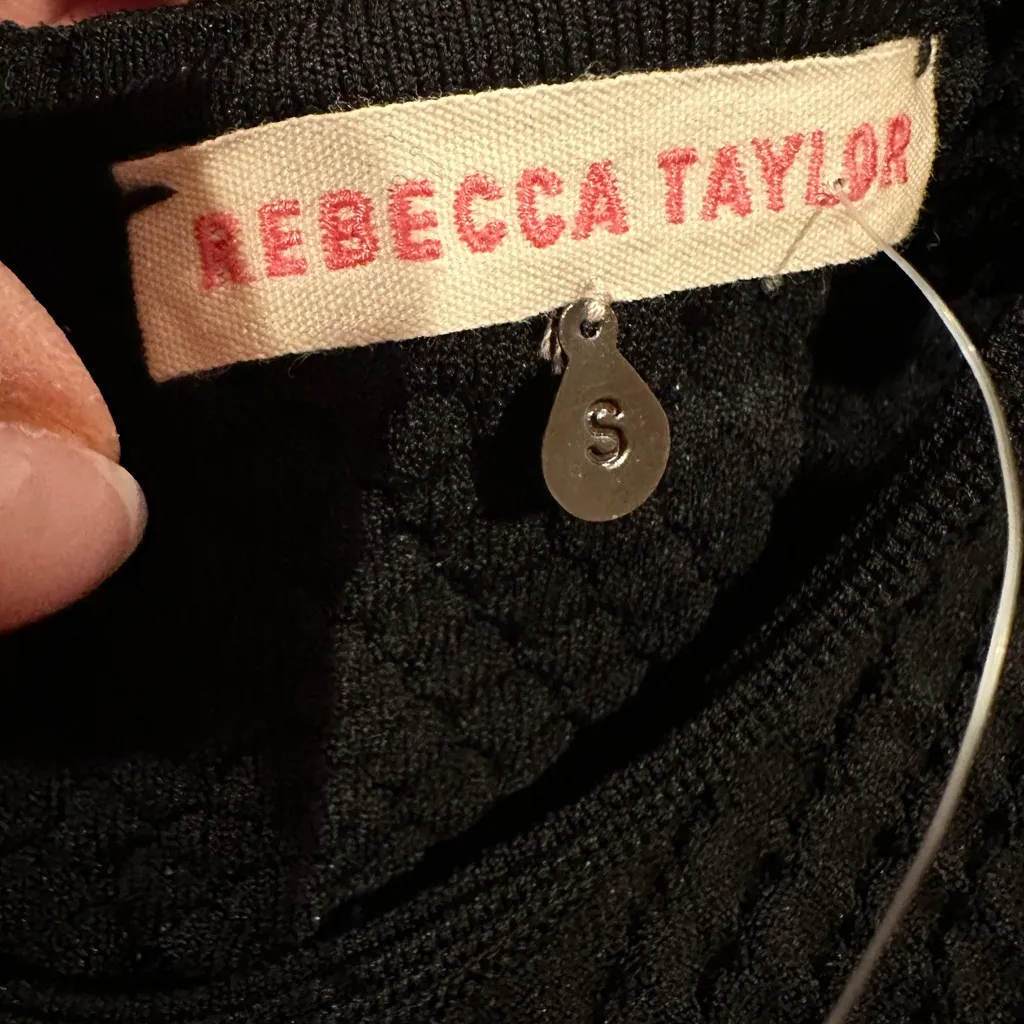 Rebecca Taylor Black Formal Short Sleeve Textured Stretchy Skater Dress S - Image 4