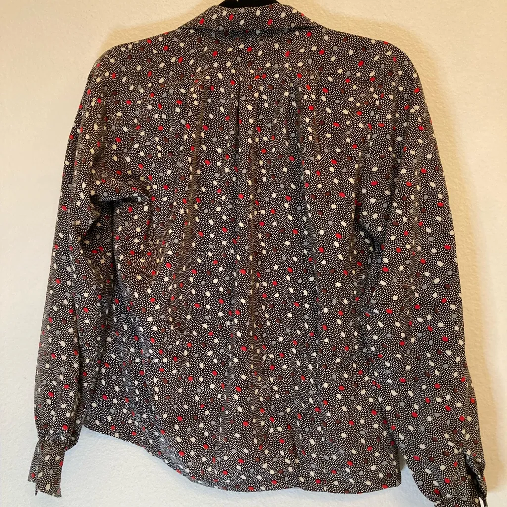 Oscar de la Renta Silk Button-Down Blouse | Black Polka Dot - Image 3