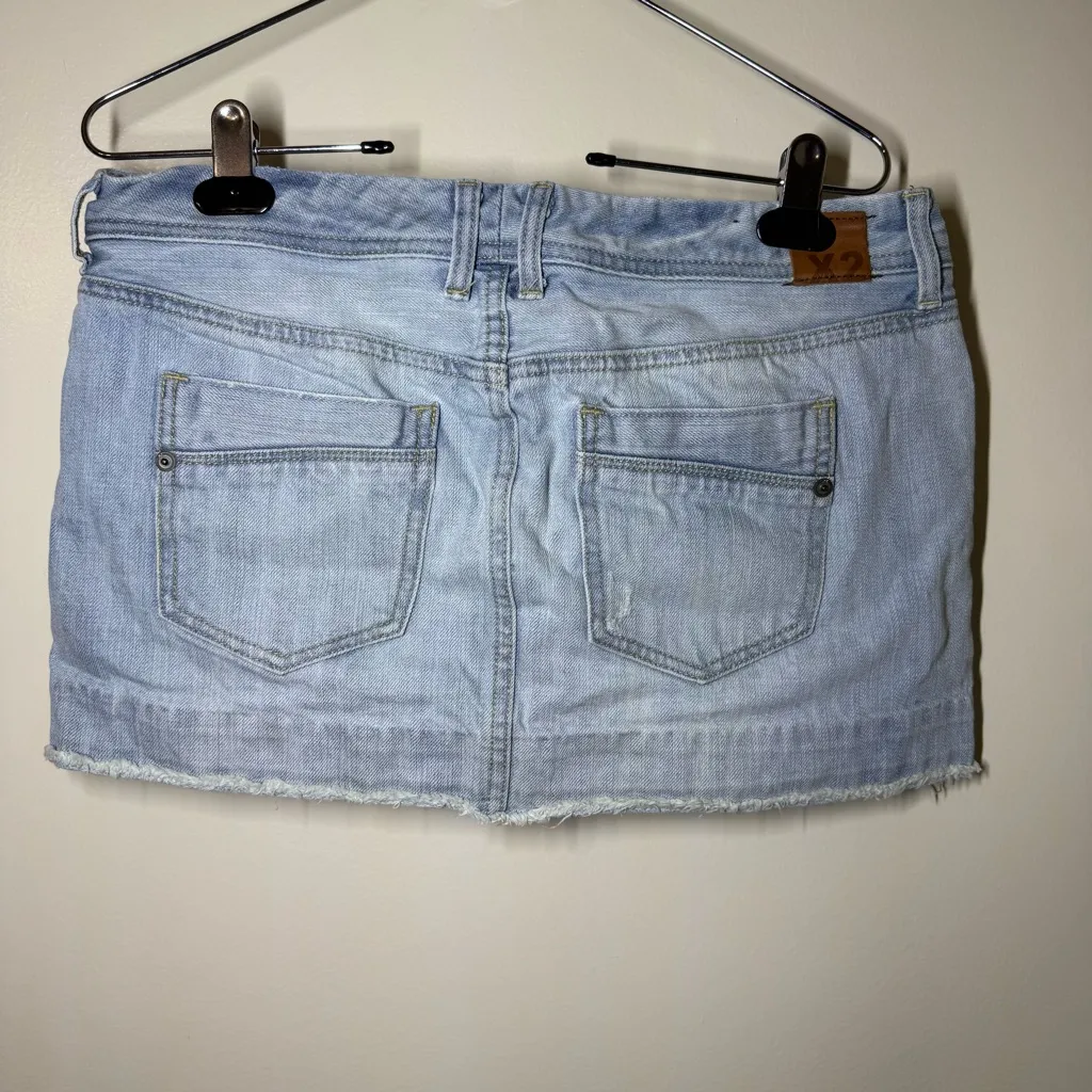 X2 Low Rise Light Denim Y2K Mini Skirt Blue Size 8 - Image 2