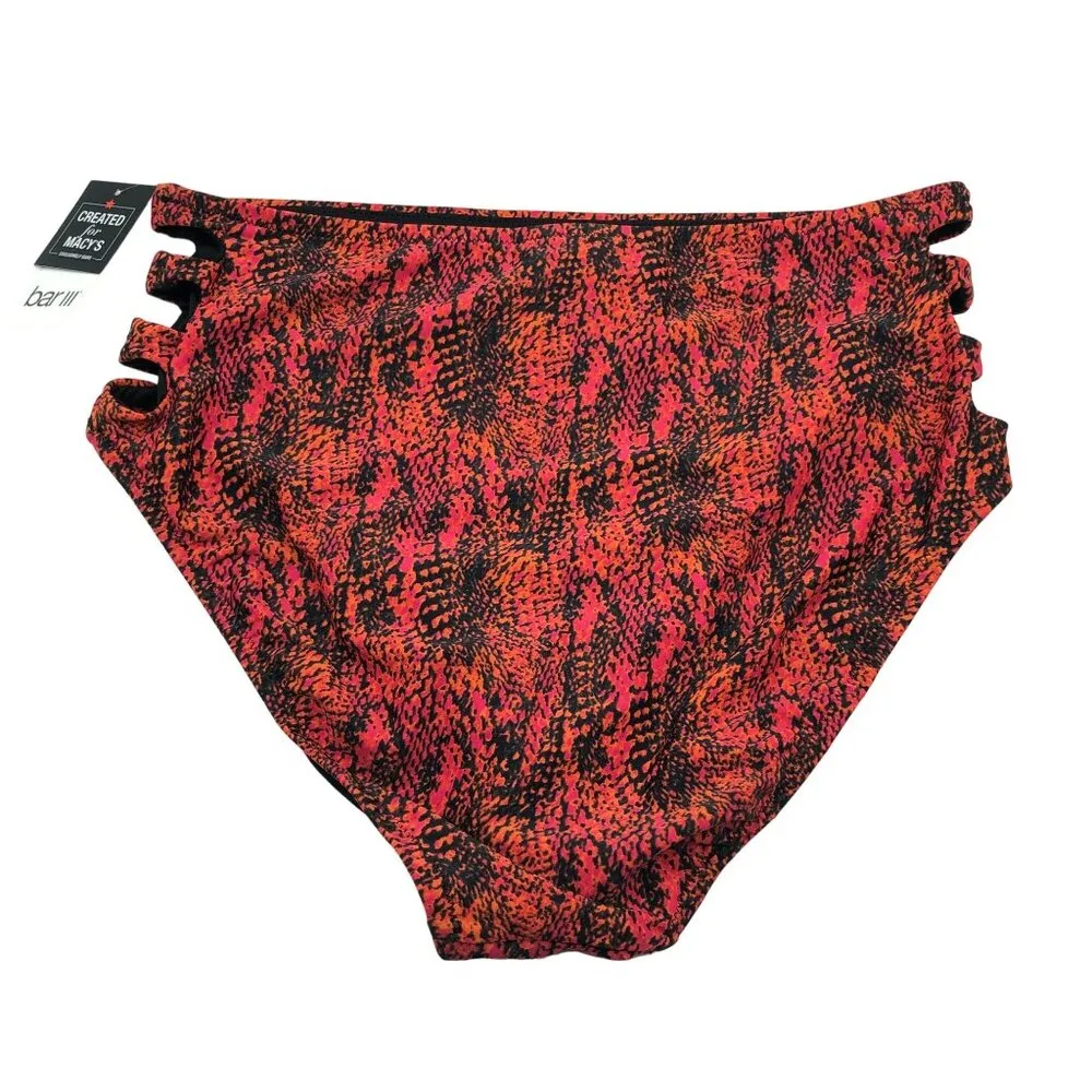Bar III Viper Snakeskin-Print High Rise Cut-Out Swim Bottoms Red Black XL - Image 4