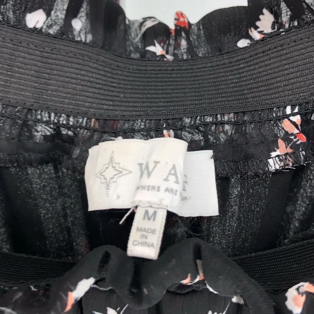 Wayf Black Floral Off Shoulder Long Sleeve Tie Cuff Dress size Large - Image 9