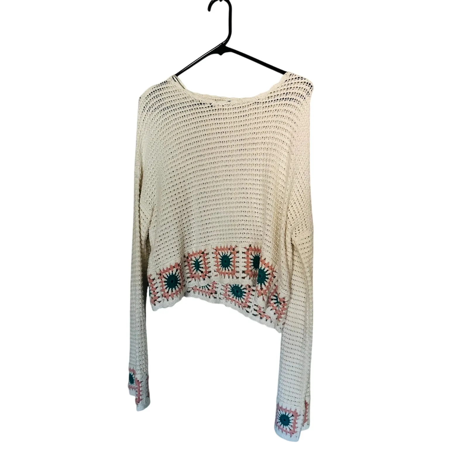 SINCERELY JULES White Green Square Granny Knitted Cottagecore Crop Sweater XL - Image 2