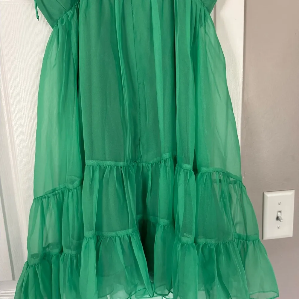 Mac Duggal IEENA Green Baby Doll Spaghetti Strap Tie Dress Ruffles - Image 10