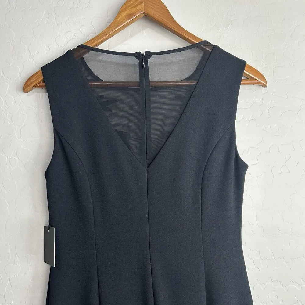 JOSEPH RIBKOFF Scuba Crepe And Mesh Trumpet Dress Size 8 Black Mesh Neckline New - Image 9