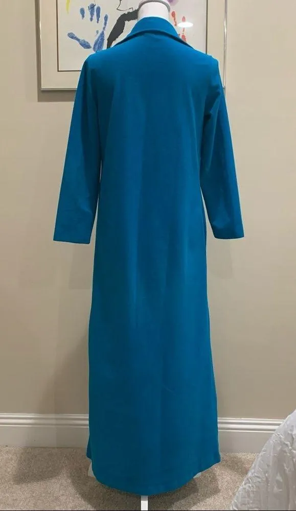 Vintage Misses JCPenney Zip Up Smocked Modest Gown Robe POCKETS Blue Size M - Image 6
