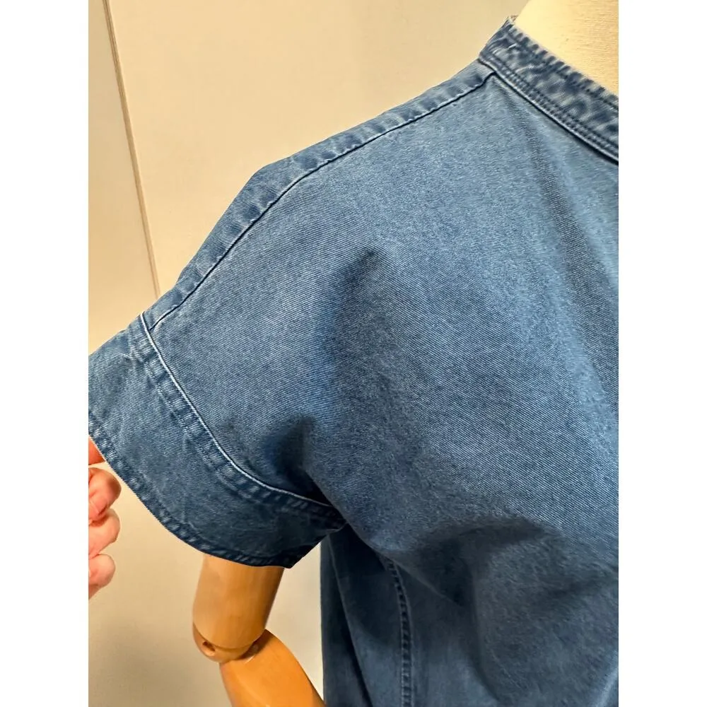 Everlane The Splitneck Jean Denim Boxy Shift Above Knee Dress sz 4 Small - Image 4