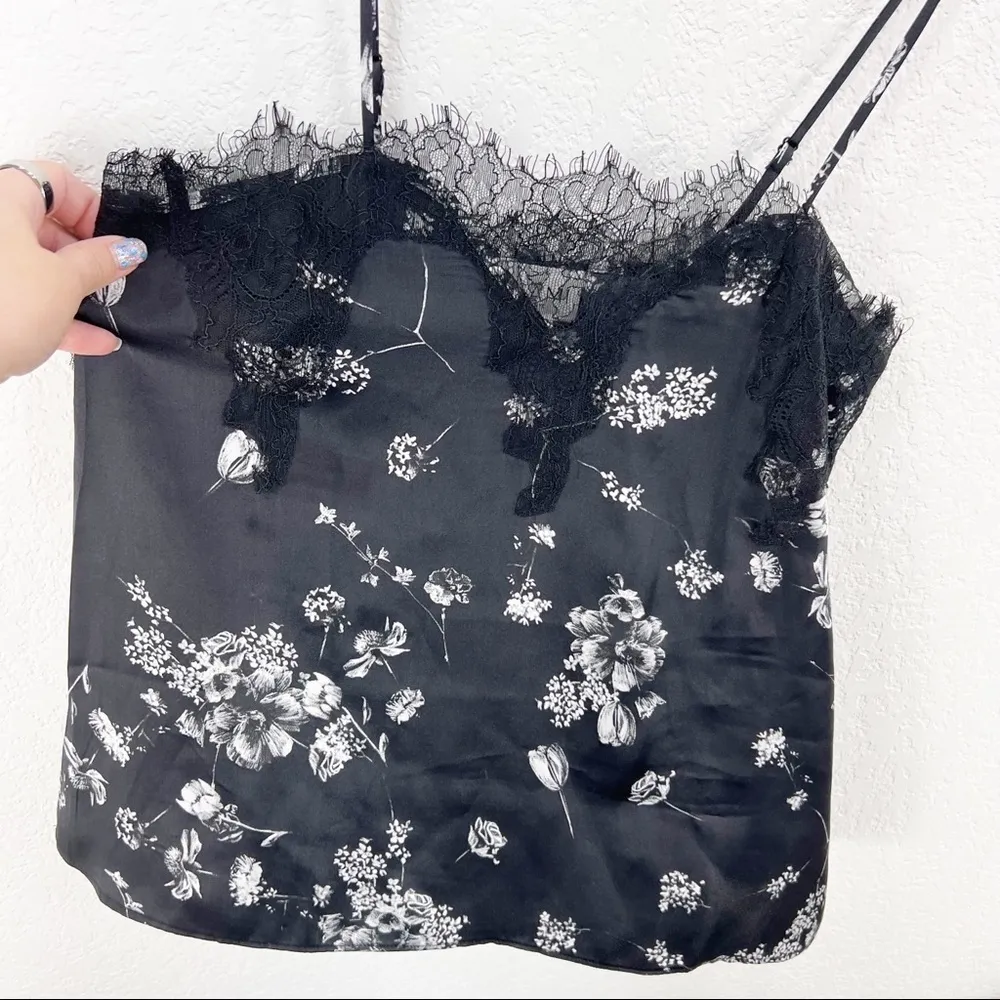 Cami NYC The Sweetheart Floral Lace Trimmed Silk Tank Top Black XS - Image 4
