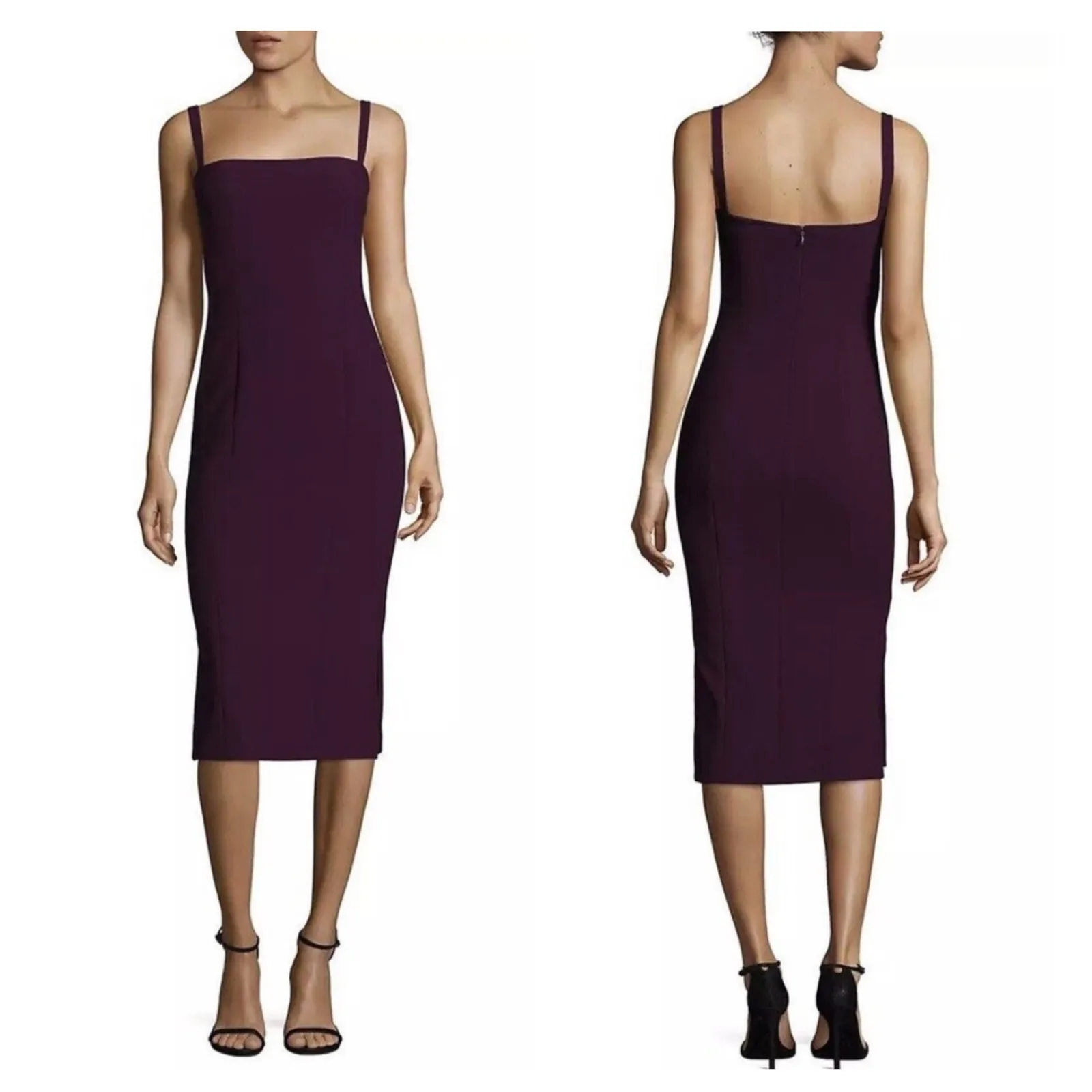 Cinq A Sept Ela Purple Ponte Midi Dress Size 2 Sleeveless Sheath Cocktail Chic - Image 3