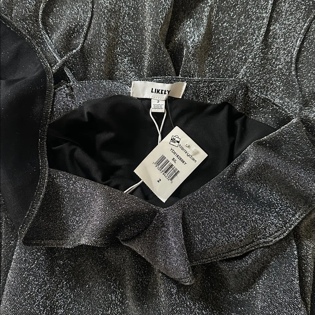 Revolve x LIKELY Evangeline Stretch Metallic Ruffle Party Dress - Image 5