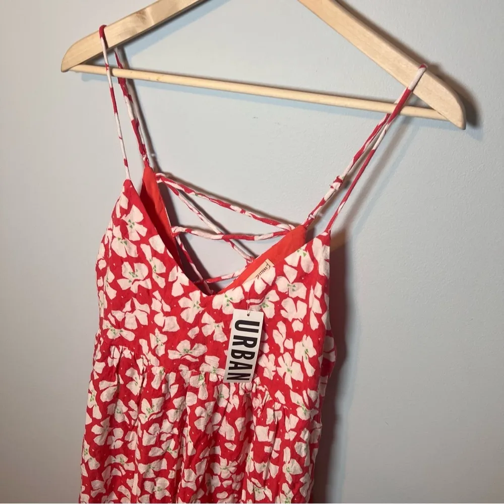 Urban Outfitters Blair Red Floral Shorts Romper Size M Playsuit Lace-up Ties NEW - Image 4