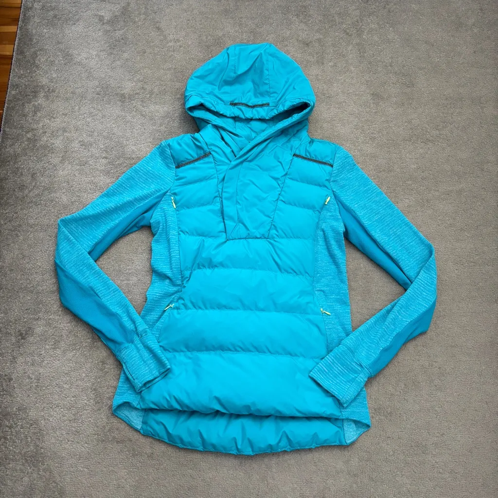 Lululemon Fluff Off Pullover Goose Down Hooded Puffer Aqua - Image 3