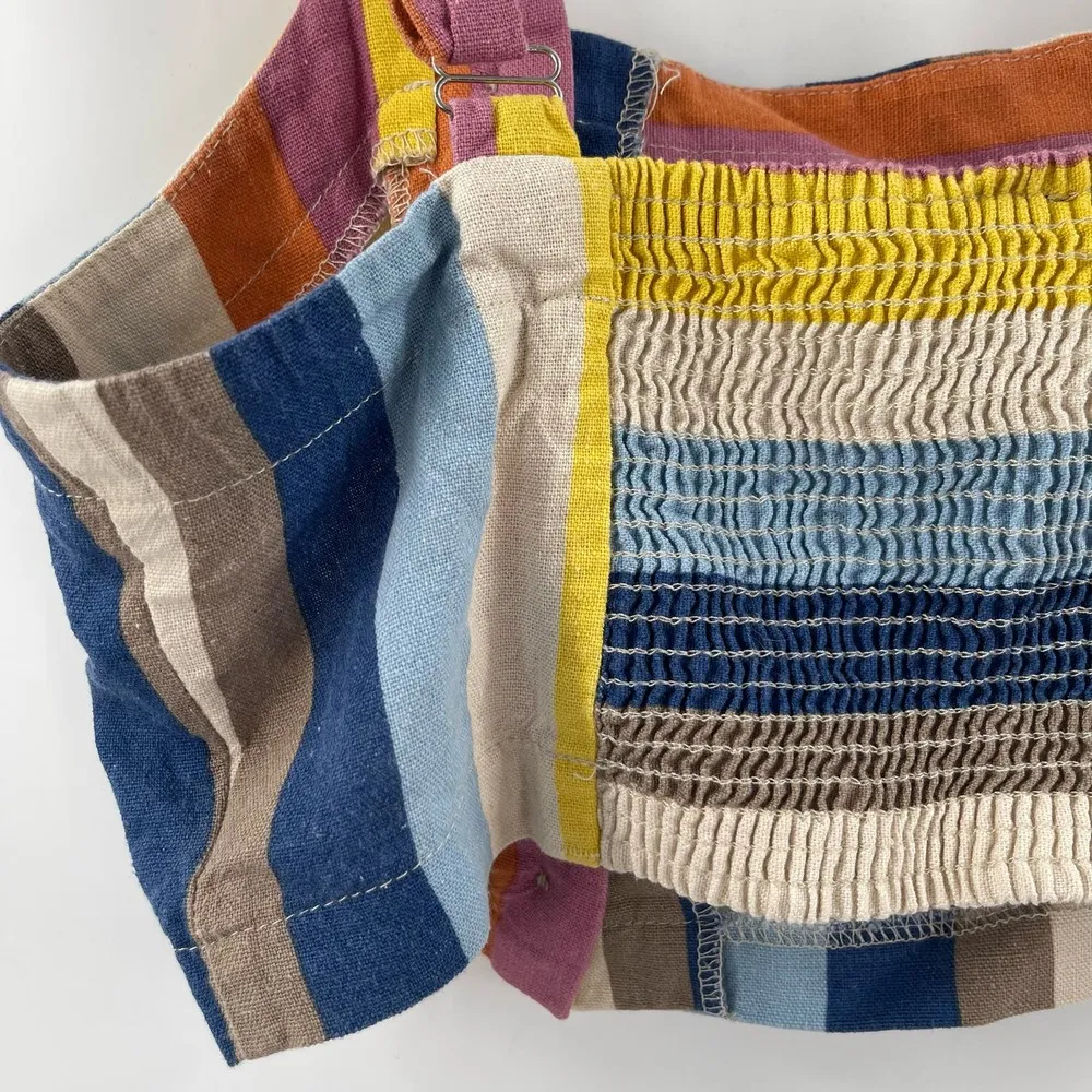 FOREVER 21 Top Size Medium Cropped Linen Blend Button Detail Stripes Retro Boho - Image 7