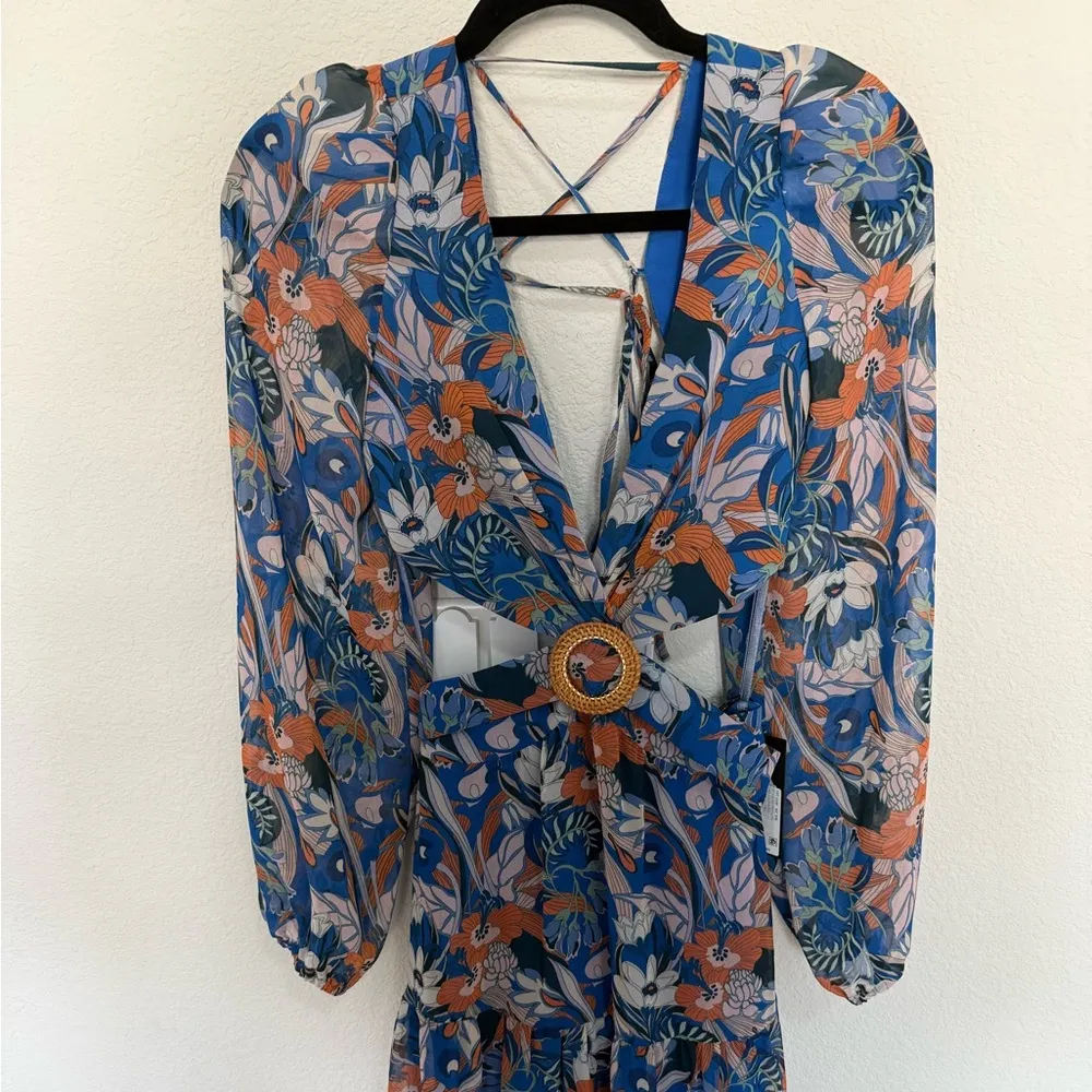 Gianni Bini Lillian Blue Floral Maxi Dress Size 0 V-Neck Cut-Out Open Back NEW - Image 6