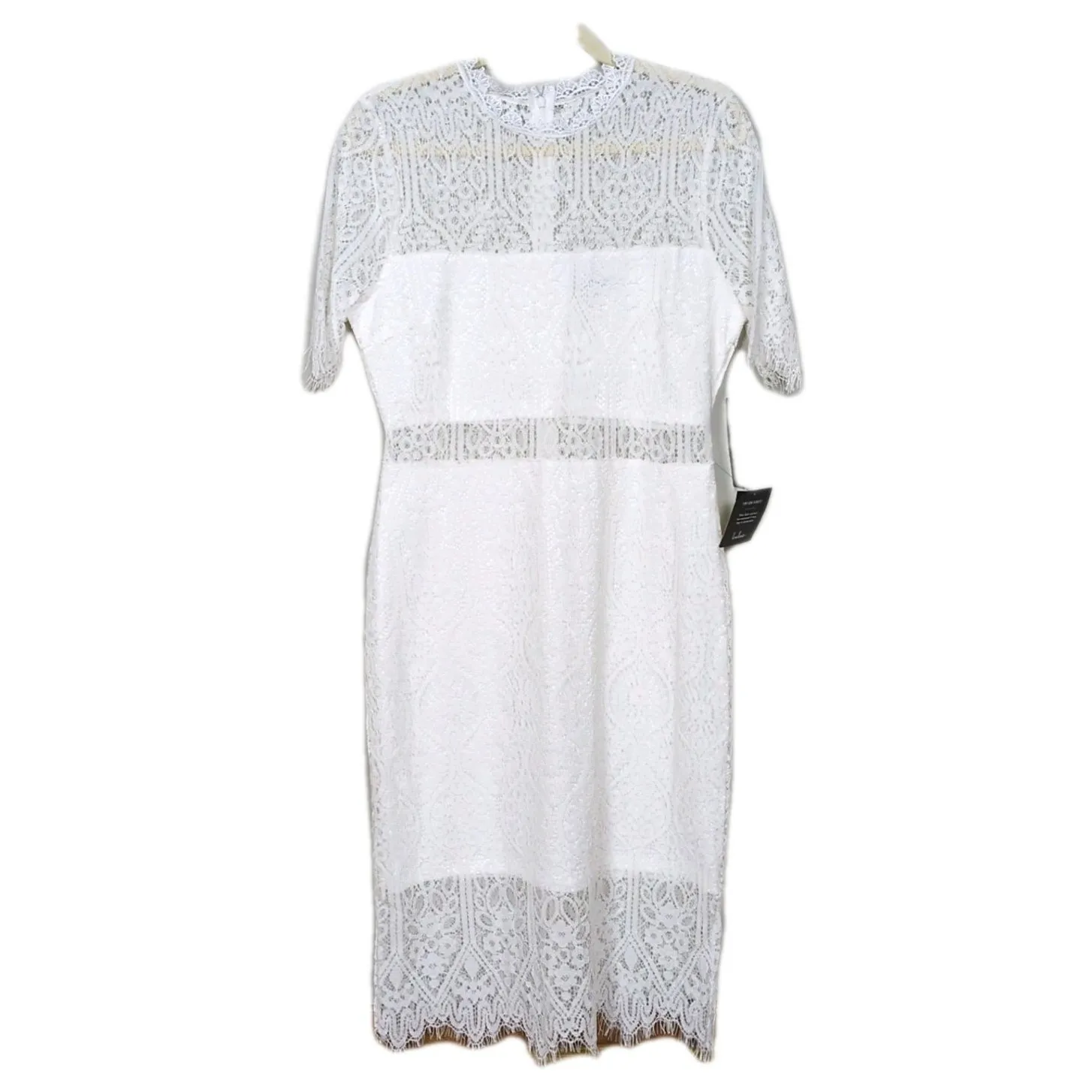 LULUS White Remarkable Sheer Lace Short Sleeve Mini Sheath Dress Women's Large - Image 3