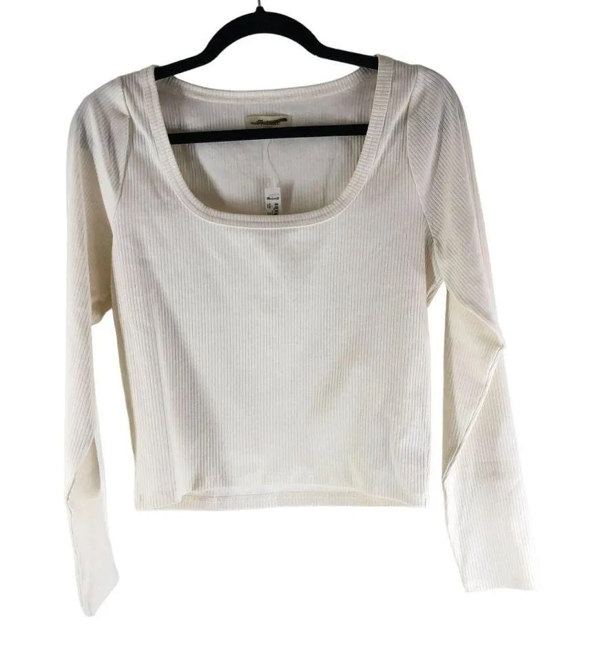 Madewell Square-Neck Long-Sleeve Crop Tee in Sleekhold Lighthouse Ivory XL - Image 3