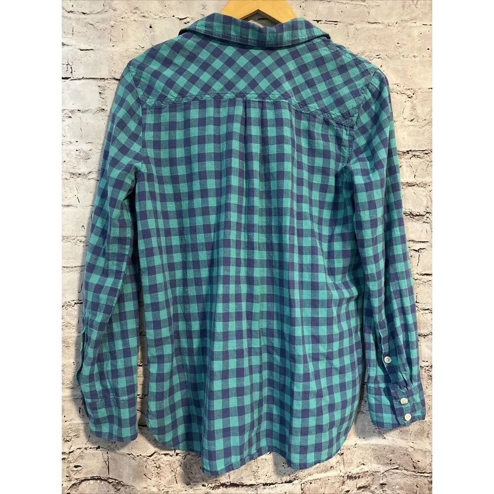 J. Crew Popover Blue Aqua Collared Women’s Shirt Cotton Size 4 Button Up‎ - Image 3