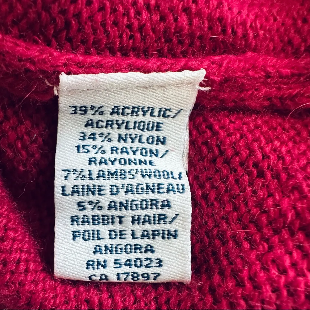 Old Navy Y2K Fuchsia Pink Knit V-neck Babydoll Sweater Wool Angora Size M/L - Image 8