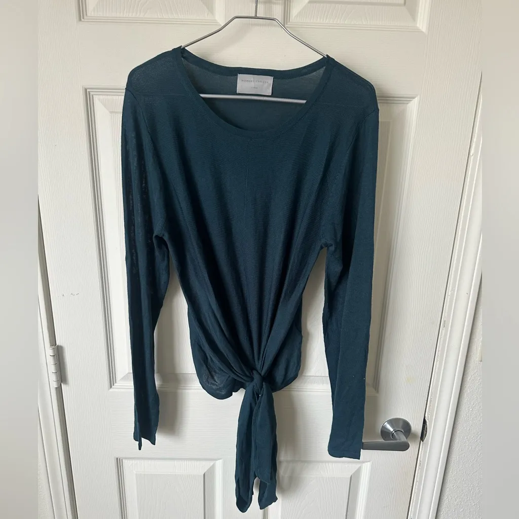 MODERN CITIZEN Women's Teal Long Sleeve Tie-Front Top. - Image 4