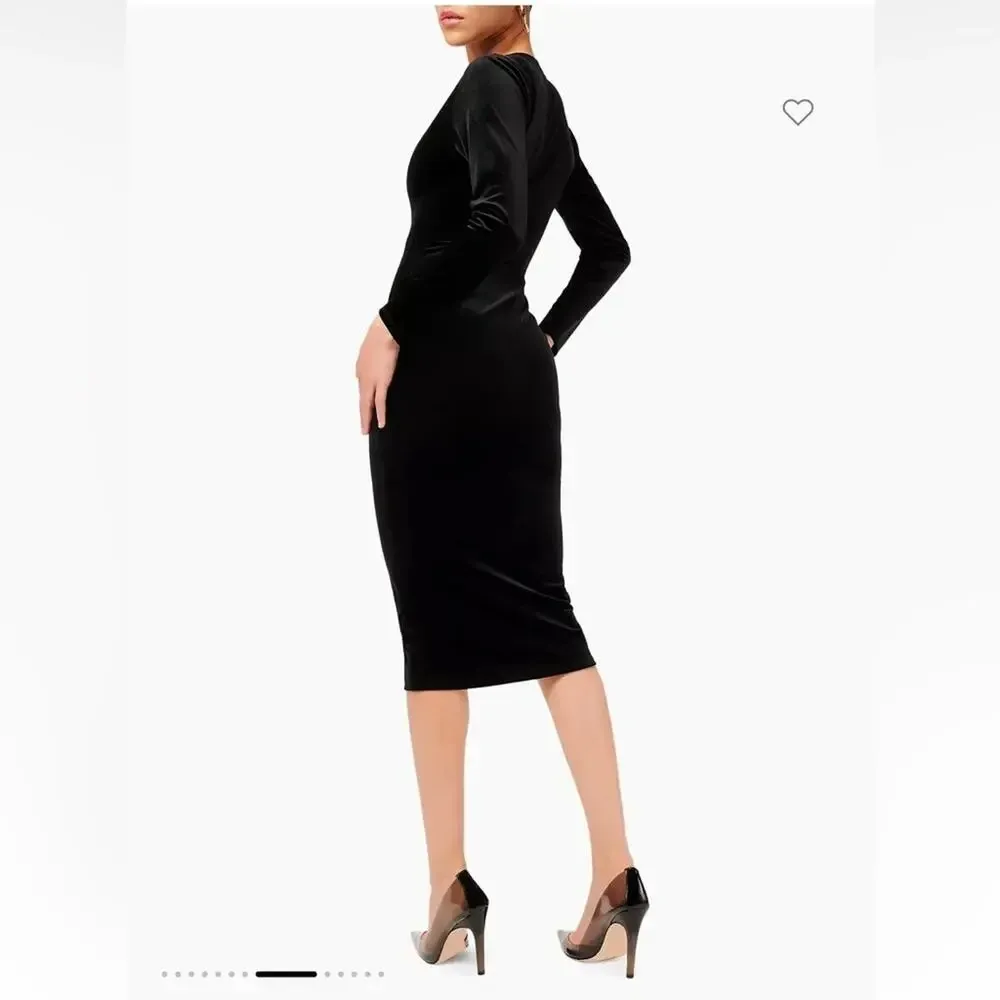 GOOD AMERICAN‎ Velvet Midi Dress in Black Ribbed size 1 - Image 2