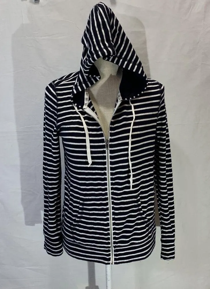 Iris Full Zip Navy Blue and White Striped Hoodie Size L - Image 5