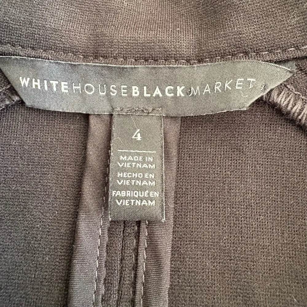 White House Black Market one button Ponte faux leather trim Blazer Size 4 Black - Image 13