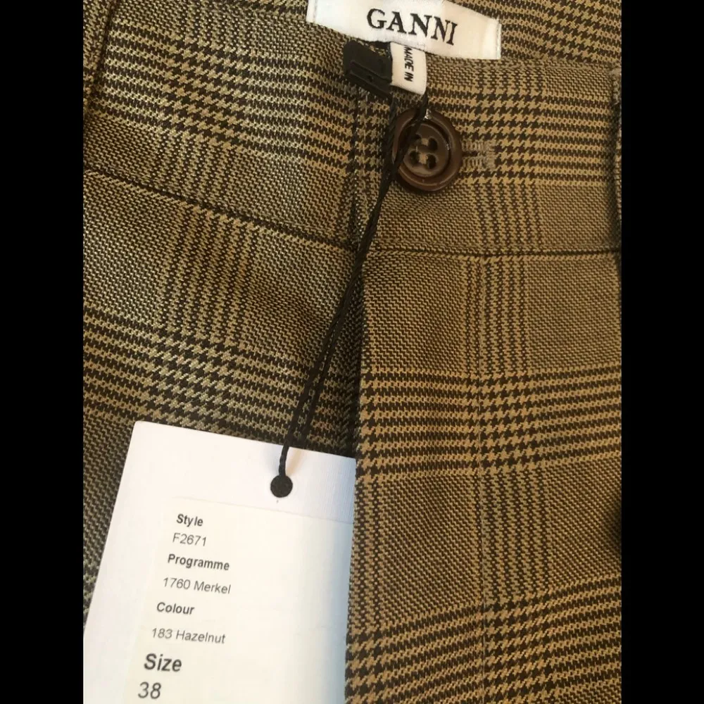 Ganni Merkel Glen Plaid Wide Leg Silk & Wool Pants - Image 8