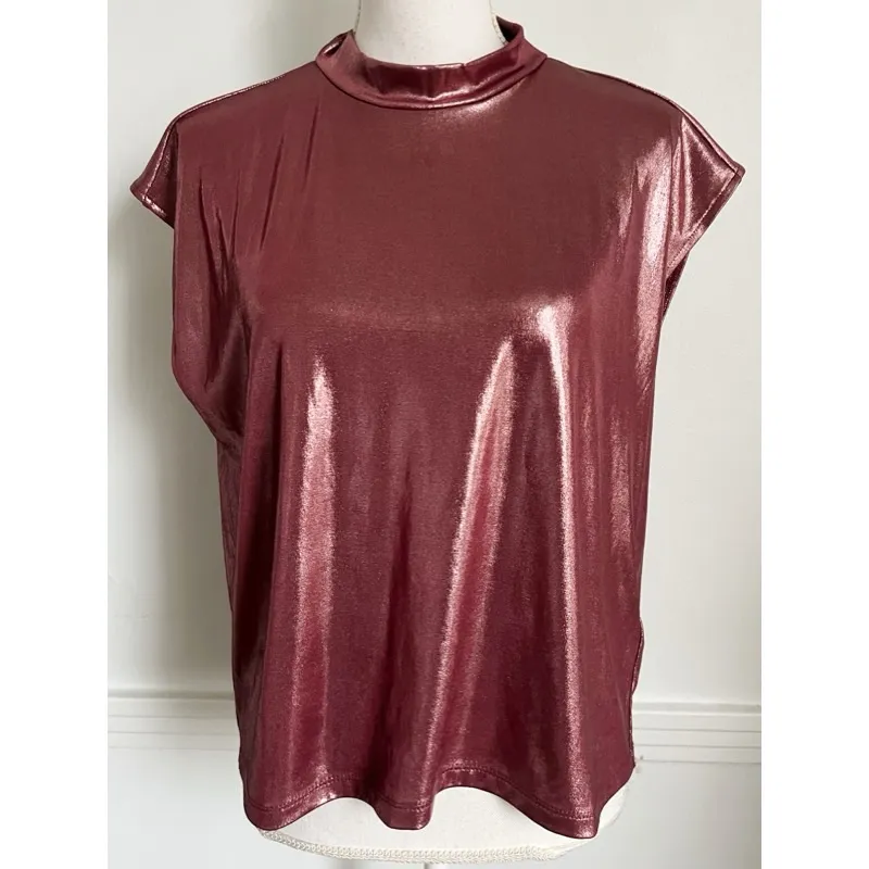 By Anthropologie • Cowl-Neck Liquid Shine Top Pinkish Red - Image 3