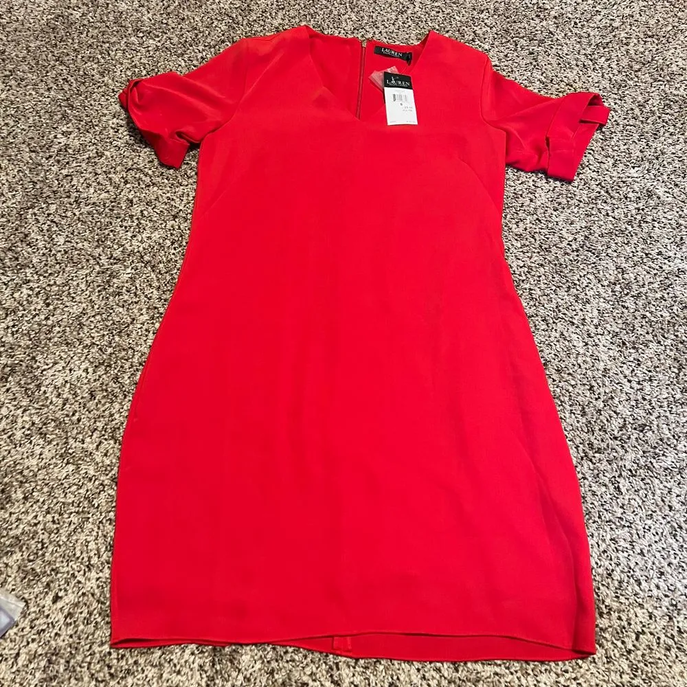 Lauren Ralph Lauren Red V-Neck Short Sleeve Shift Dress‎ Size 8 - Image 5