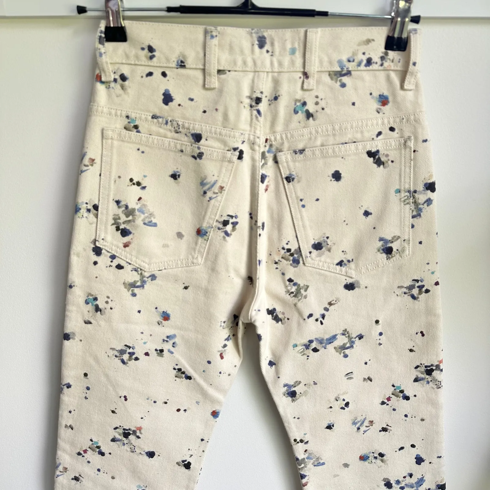 Caron Callahan NWT Stewart Khaki Painter Print Sz 0 Straight Wide Leg Jeans Pant Tan - Image 11