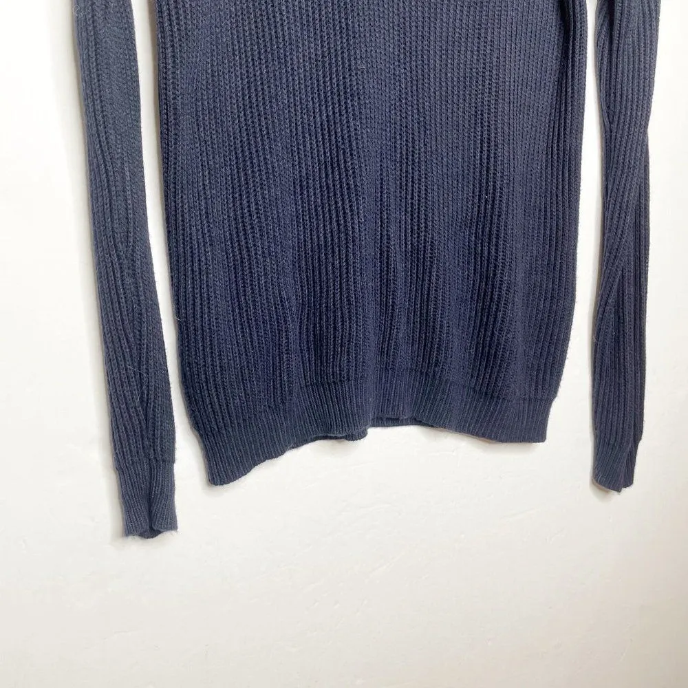 Brandy Melville Ribbed Knit V Neck Pullover Sweater Cotton Navy Blue - Image 3