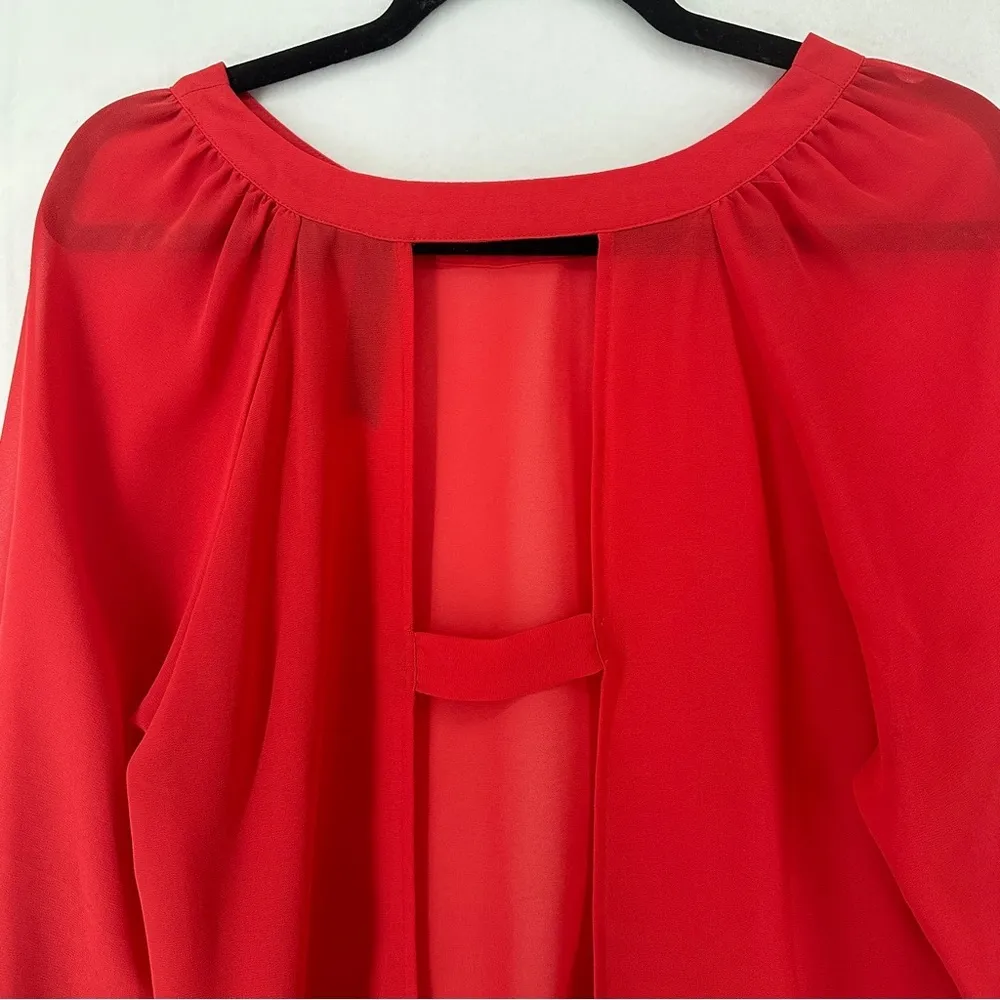 Petticoat Alley Womens Red Round Neck 3/4 Sleeves Pullover Open Blouse Size M - Image 9