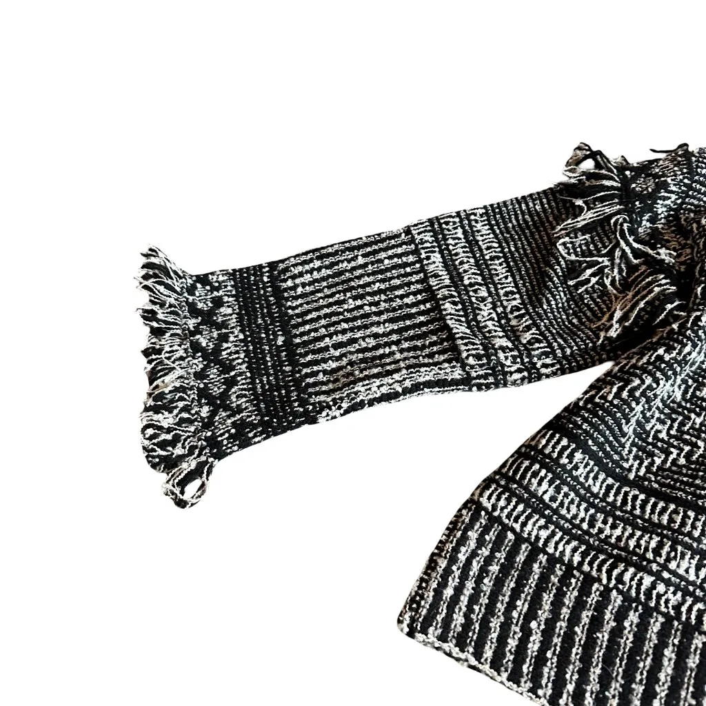 Magaschoni Black White Pullover Turtleneck Sweater Fringe Bohemian Boho Sz Small - Image 10