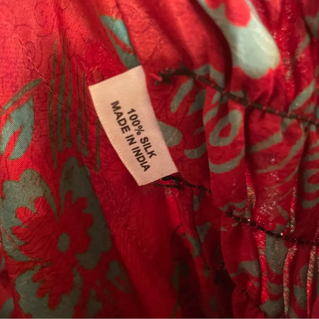 Red and Blue Floral Silk Strapless Dress coquette dress up unique one size Size undefined - Image 6