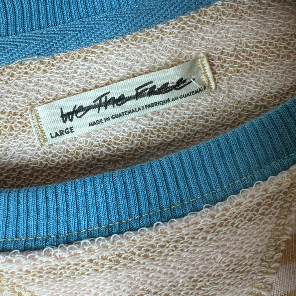 New Free People Classic Striped Oversized Crewneck Large latte combo - Image 4