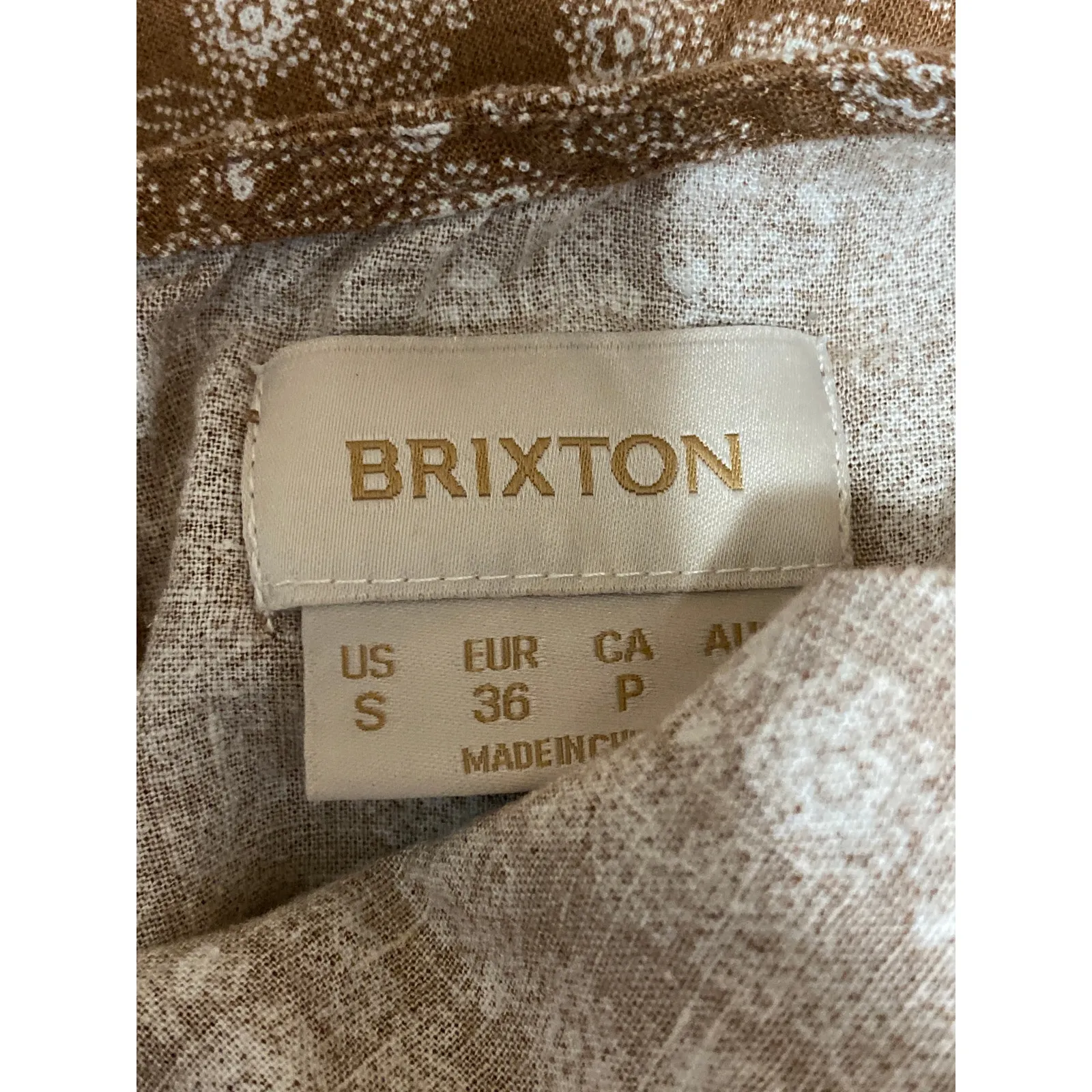 Brixton Balboa Brown Floral Stripe Linen Sort Sleeve Boxy Blouse Crop Top Size S - Image 3