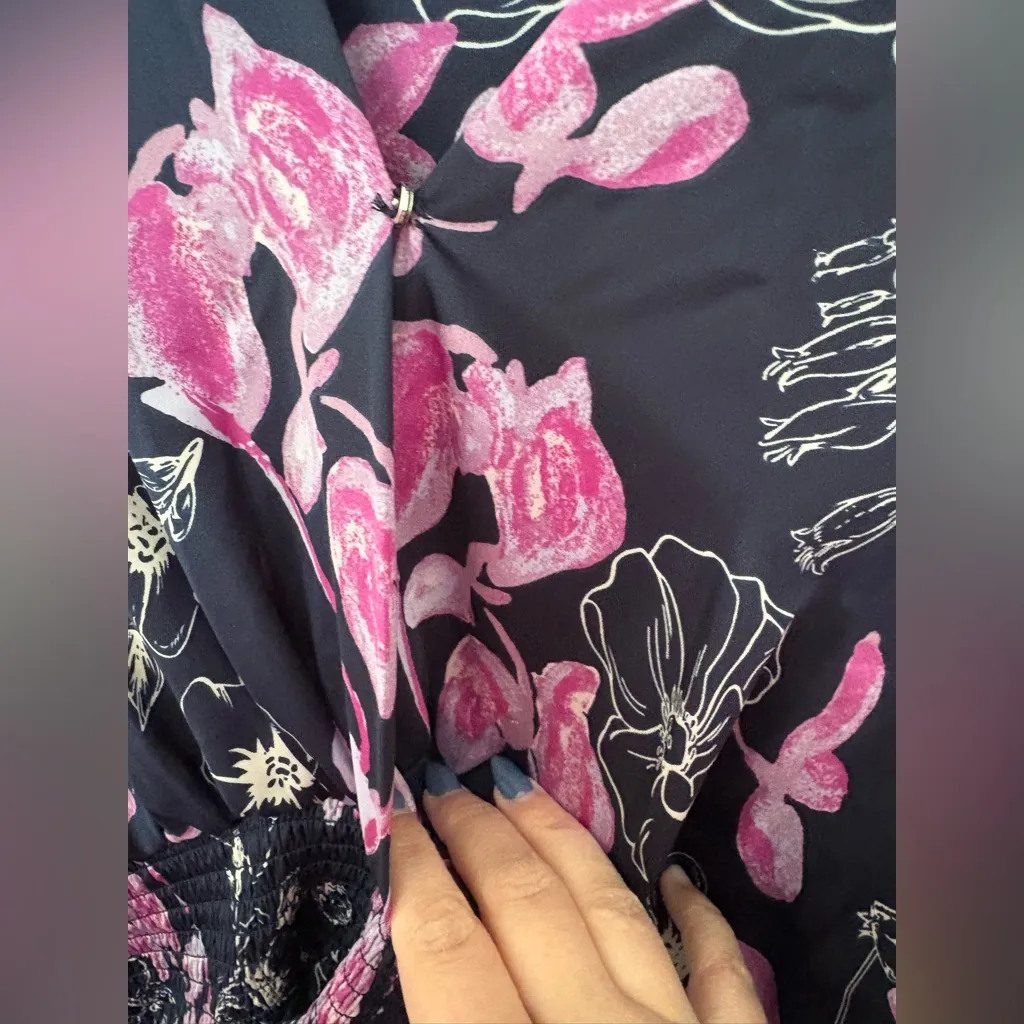 Ophelia Roe Navy & Purple Floral Smocked Waist Dress - Image 4