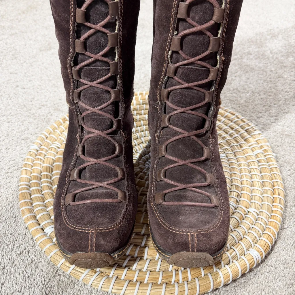 Timberland Y2K Moorland Hollace Tall Brown Suede Lace-Up Boots Sherpa Lined 7.5M - Image 8